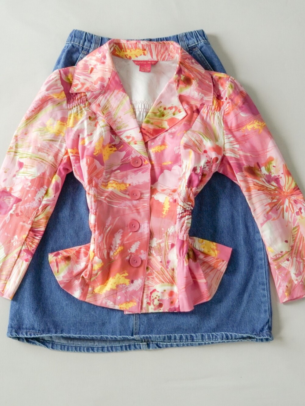 Sunny Leigh Pink Floral Ruched Blazer Jacket Size 8
